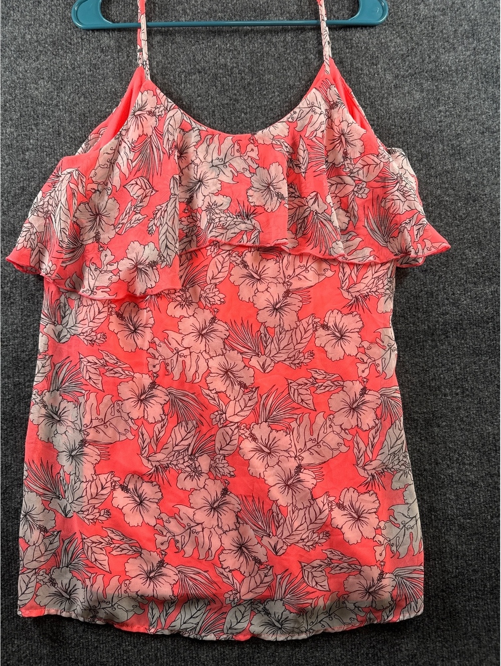 Aeropostale Womens Medium Coral Floral Cold Shoulder Ruffle Blouse Top